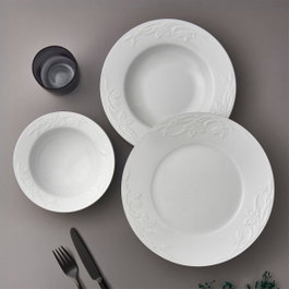 Hermia Juego de Cena DNS18KY100 de 18 Piezas en Porcelana Blanca